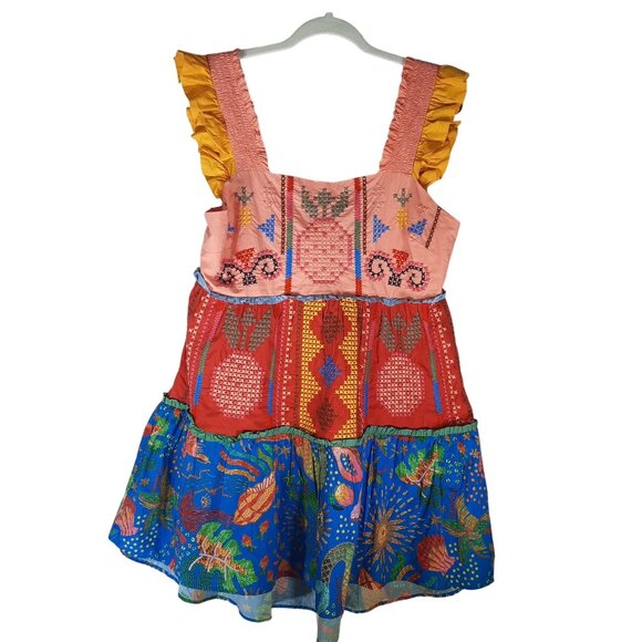 Farm Rio colorblock embroidered tropical tiered ruffle mini dress - Picture 4 of 13